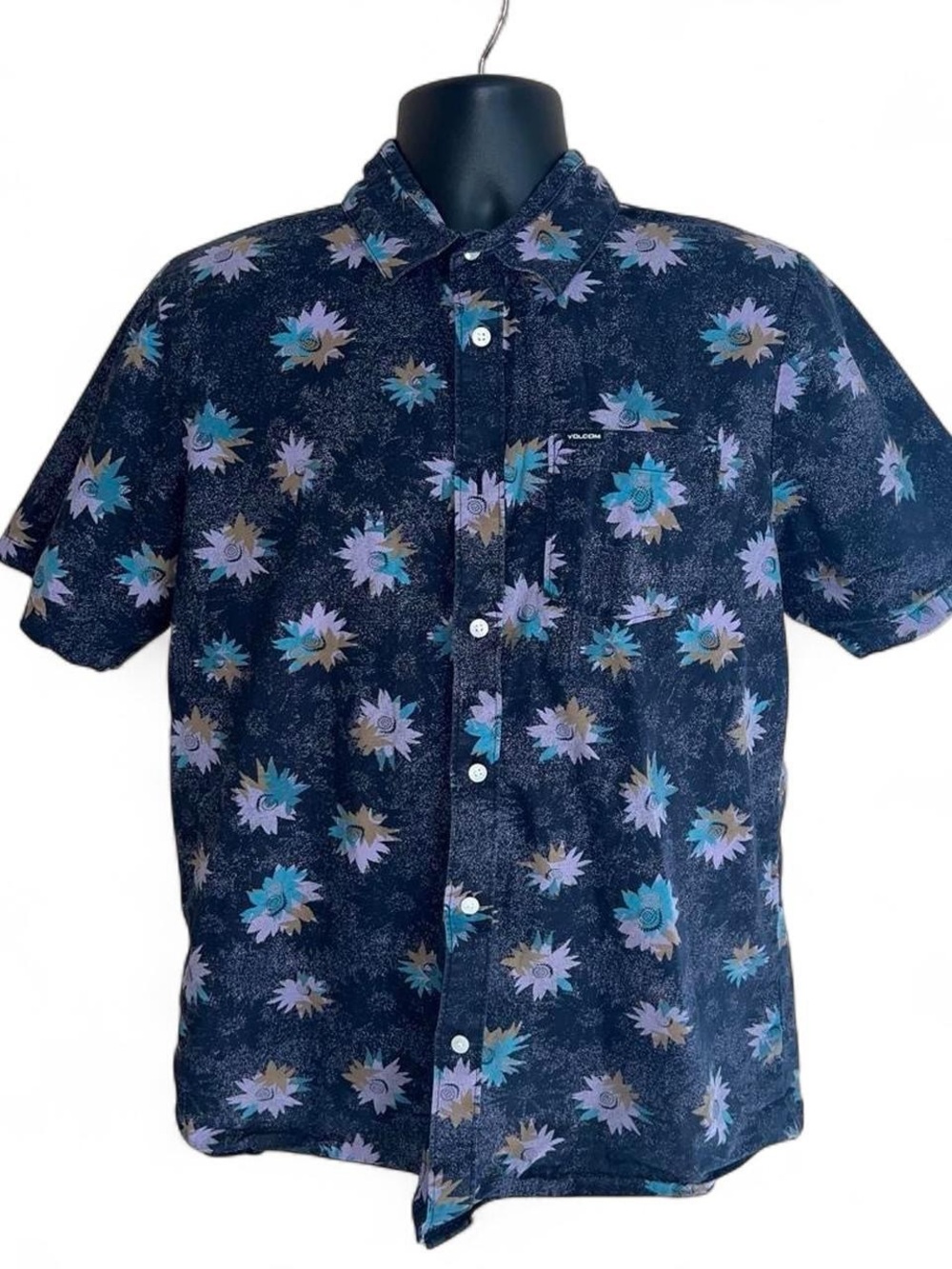 Volcom Navy Short Sleeve Floral Button-Down Shirt